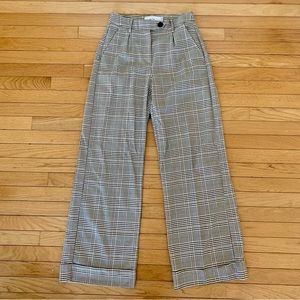 Bershka Wide-leg Waistband Herringbone Trousers